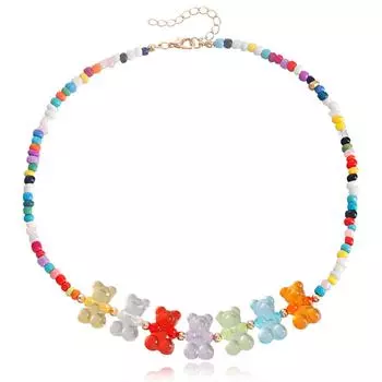 Аксессуары, богемное ожерелье с медведем из рисовых бусин для женщин, винтажный набор браслетов с цветным медведем