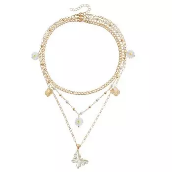 Аксессуары Богемный Капельный Бабочка Цветочные Элементы Ключичная Цепочка Винтажный Тренд Многослойное Ожерелье