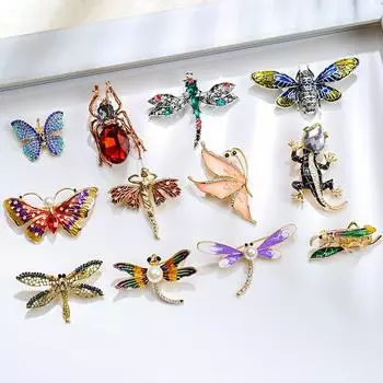 Аксессуары Брошь в виде милого мультяшного животного, стильная цветная бриллиантовая бабочка, булавка из сплава в виде стрекозы