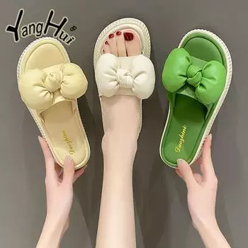 Аксессуары Butterfly Knot, мягкие, удобные, с толстой подошвой, женские тапочки, новинка 2024 года, модные, повседневные, пляжные сандалии, лето 35 покинуть белый