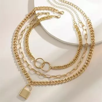 Аксессуары, цепочки на ключицы с геометрическим рисунком, ожерелья в стиле хип-хоп, многослойные цепочки, ожерелья с кисточками золотой