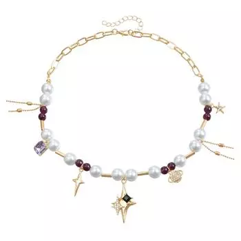 Аксессуары Четырехзвездочная планета Имитация жемчуга Опал Сращивание Цепочка на ключицу Персонализированное Креативное Ожерелье с кисточкой