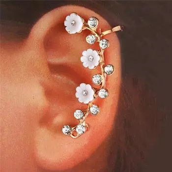 Аксессуары Цветочные уши Висячие зажимы для ушей Ретро Дейзи Алмазные зажимы для ушей Серьги-гвоздики со стразами Эльфийские серьги женские золотой