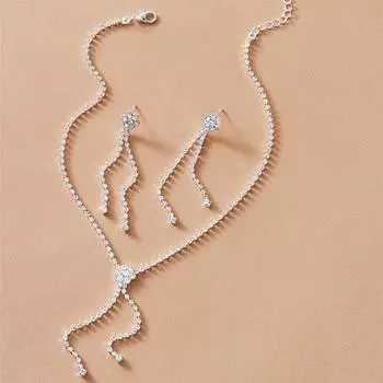 Аксессуары Цветочный простой комплект сережек с бриллиантовой бахромой, свадебные аксессуары, универсальные серебряный