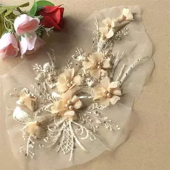 Аксессуары Diy Шифон Трехмерный Цветок Из Бисера Алмазные Наклейки Кружевная Нашивка Одежда Hanfu Декоративная Сетка Вышитая Ткань 29*16cm фиолетовый