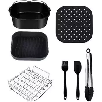 Аксессуары для аэрофритюрницы 9 дюймов (Диаметр 22 см) Набор для приготовления пищи из 7 предметов, совместимый с аэрофритюрницей Philips Xxl HD9630, HD9650