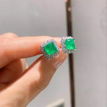 Аксессуары для электронной коммерции, серьги из настоящего золота с медным покрытием и имитацией рубина цвета голубиной крови, серьги с изумрудом и цирконом