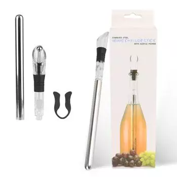 Аксессуары для бара для охлаждения вина, охладитель для вина, палочка для охлаждения пива, нержавеющая сталь, замороженная палочка с винным дозатором + пробка + резак 4 в 1 2pcs
