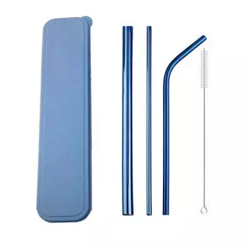 Аксессуары для бара Многоразовый набор соломинок для питья с щеточкой для чистки Портативный набор соломинок Соломинка из нержавеющей стали с коробкой серебряный