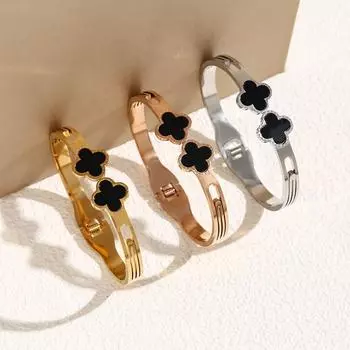 Аксессуары для браслетов, открытый браслет из нержавеющей стали с изображением клевера, женский высококачественный браслет из титановой стали с травой на удачу