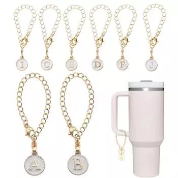 Аксессуары для чашек Посуда для напитков Идентификационное украшение Очарование Полая цепочка Инициалы алфавита Брелок на плечо с зажимом для омара Сумка из нержавеющей стали A белый