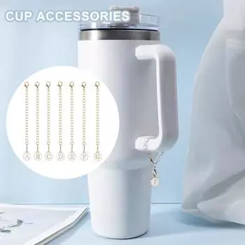 Аксессуары для чашек Посуда для напитков Украшение для идентификации Очарование Полая цепочка Инициалы алфавита Брелок на плечо с зажимом для омара Сумка из нержавеющей стали Сумка J белый