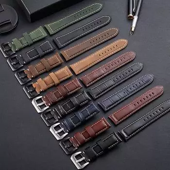 Аксессуары для часов Натуральная кожа Коричневый мягкий ремешок для часов 4 цвета Мужские ремешки для часов Браслет Ремешок для часов Ретро Винтажный ремешок для часов Silver 20mm темно-коричневого