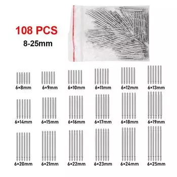 Аксессуары для часов Штифт с пружиной для соединения ремешка 8 мм - 25 мм Шпилька Звено для ремонта цепи Профессиональный набор инструментов AVE 108Pcs