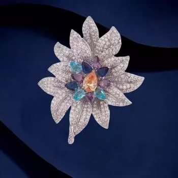 Аксессуары для ципао, национальный стиль, брошь в виде цветного кристалла, женская, изысканная, благородный стиль, декоративная булавка Electroplated silver серебряный