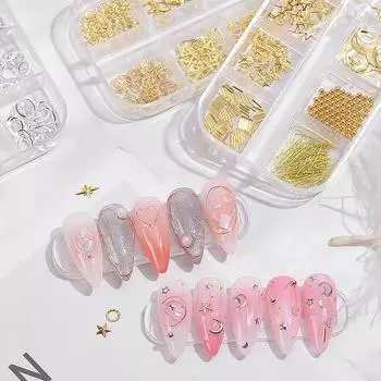 Аксессуары для дизайна ногтей 12 сеток длинная коробка для дизайна ногтей заклепки в форме сплава плоское дно дрель аксессуары для дизайна ногтей