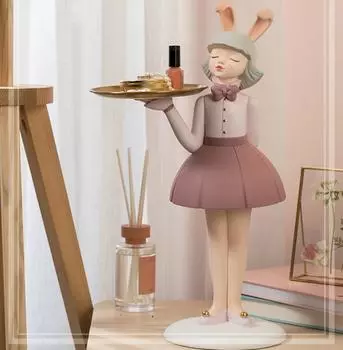 Аксессуары для дома Кролик Девочка Скульптура Украшение для гостиной Прихожая Хранение ключей Настольный лоток Домашний декор Статуэтка Подарок