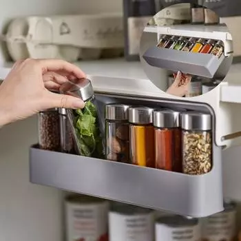 Аксессуары для домашней кухни, подвесная полка для приправ, ящик под полкой, органайзер для бутылок специй, стеллаж для хранения, кухонное хранилище 6pcs Bottle
