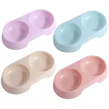 Аксессуары для домашних животных Пластиковая переносная миска для поения кошек Миска для кормления кошек Поднос для корма для собак Двойная миска для кошек розовый