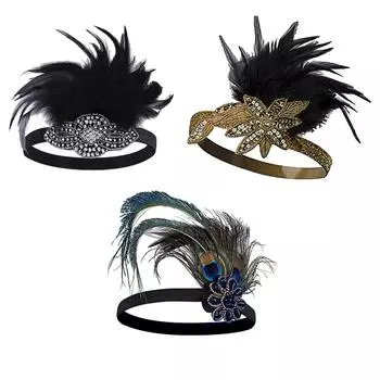 Аксессуары для флэпперов в стиле Гэтсби 1920-х годов, ретро-чаепитие, головной убор в стиле ар-деко для Хэллоуина