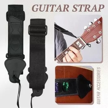 Аксессуары для гитарных ремней Утолщенный и расширенный ремень для электрогитары Укулеле из полиэстера One Size чёрный