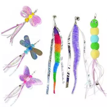 Аксессуары для игрушек для кошек с перьями, игрушка-червяк в виде бабочки с колокольчиком, игрушки для кошек, интерактивные сменные наполнители, поролоновый мяч для обучения