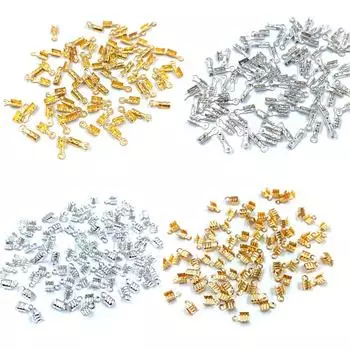 Аксессуары для изготовления аксессуаров, 100 шт., конец шнура, зажим из сплава, пряжка для DIY, ожерелье, браслет, разъем для ювелирных изделий, складная застежка, обжимные бусины, бусины 1#8mm 100Pcs золотой