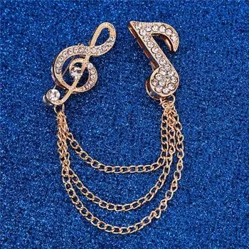 Аксессуары для костюмов Элегантные броши с подвесками из страз, брошь с музыкальным символом, булавки для воротника с кисточками, изысканные элегантные женские универсальные украшения One Size золотой