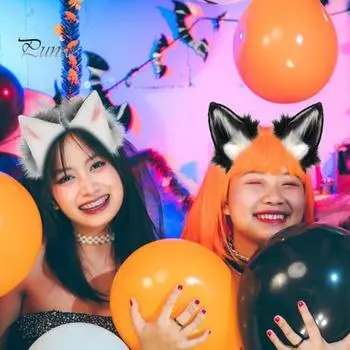 Аксессуары для костюмов животных из искусственного меха, ручная работа, повязка для волос с кошачьими ушками, лисий хвост, коготь, перчатки, комплект для аниме, косплея, вечеринки, школьного выступления черный белый