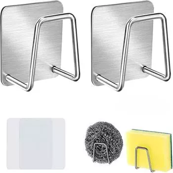 Аксессуары для кухни и ванной комнаты, органайзер из нержавеющей стали, полка для губки, органайзеры для хранения, самоклеящиеся, для сушки раковины, дома