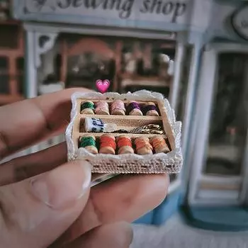 Аксессуары для кукольного дома, мини-шкатулка для шитья, коробка для хранения, креативный набор для шитья с моделированием