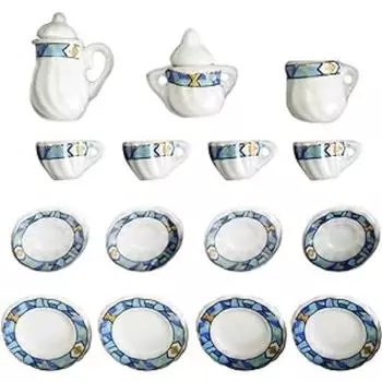 Аксессуары для кукольного домика 1/12, кухонная миниатюра, 15 шт., мини-фарфоровый цветок, набор чайных чашек, декор для кукольного домика, имитация кукольного домика, декоративные аксессуары 3.2*2.6cm,2*2cm,Etc.15Pcs