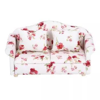 Аксессуары для кукольного домика с цветочным узором Мини-мебель Двухместный диван для куклы масштаба 1/12 (# 1)