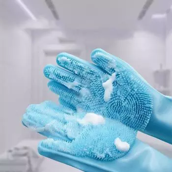 Аксессуары для купания кошек Щетка-скребок Перчатки для купания из силикона Тедди Средства для купания против царапин и укусов синий