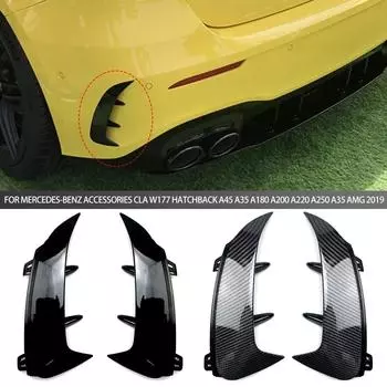 Аксессуары для Mercedes-Benz CLA W177 Хэтчбек A45 A35 A180 A200 A220 AMG 2019 Задний бампер Спойлер Боковая крышка воздухозаборника Canard чёрный