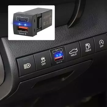 Аксессуары для мобильных телефонов Разъем питания для автомобиля Type-C Toyota Зарядное устройство Новое 48 Вт Быстрое зарядное устройство Вольтметр для быстрой зарядки QC3.0 USB Type-C PD 12 В для Toyota красный