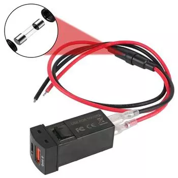 Аксессуары для мобильных телефонов Разъем питания Новый для автомобиля Type-C Toyota Зарядное устройство для Toyota 48 Вт Быстрое зарядное устройство Быстрая зарядка QC3.0 USB Type-C PD 12 В Вольтметр Blue Light