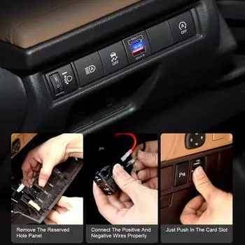 Аксессуары для мобильных телефонов Разъем питания 48 Вт Быстрое зарядное устройство QC3.0 USB Type-C PD 12 В Вольтметр Новая быстрая зарядка для Toyota синий