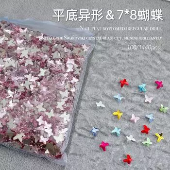 Аксессуары для нейл-арта с бриллиантами, плоское дно, специальная форма, алмаз Хуацзы, 7 * 8 мм, крылья бабочки, аксессуары для нейл-арта, аксессуары для ногтей 100pcs/bag