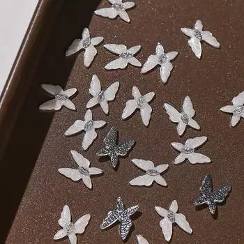 Аксессуары для ногтей из циркония, жемчужная мерцающая бабочка, серебряная инкрустация бриллиантами, трехмерное украшение для ногтей в стиле феи из сплава
