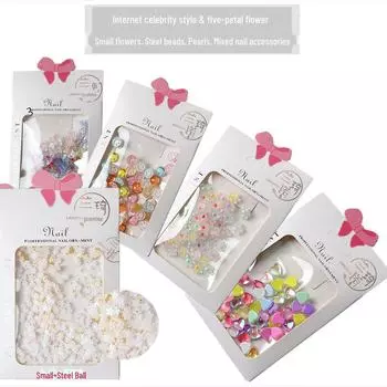 Аксессуары для ногтей из смолы: Белые цветы, жемчужины-бабочки, стальные бусины, хрустальные мишки, ромашки смешанные