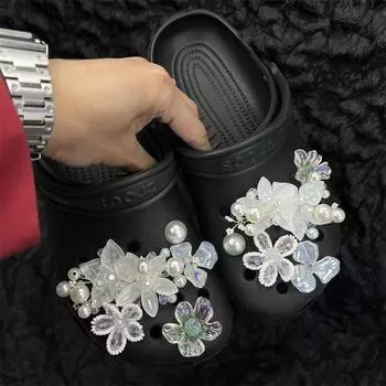Аксессуары для обуви Crocs, Пряжки для обуви DIY, Цветы для обуви, Жемчужные стразы, Серебристые украшения, Аксессуары для обуви, Женские, Аксессуары для обуви