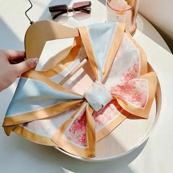 Аксессуары для одежды Бантик Маленькие шали Печатный шарф Женская шаль Корейские шарфы Шелковый шарф E