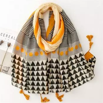 Аксессуары для одежды на все времена года, хлопковые и льняные шарфы на ощупь, геометрические треугольные шарфы в горошек, дорожные солнцезащитные платки для женщин 180*88
