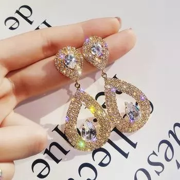 Аксессуары для одежды Super Flash Diamond Drop Earrings Корейские индивидуальные универсальные серьги, серьги-гвоздики золотой