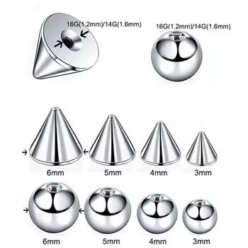 Аксессуары для пирсинга из нержавеющей стали 316L 14G/16G/18G с круглым конусом 1.6*6mm