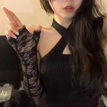 Аксессуары для платьев, женские теплые рукавицы, сексуальные рукавицы, эластичные, страстные, готические, без пальцев, ретро, сетчатые, с цветочным кружевом, перчатки