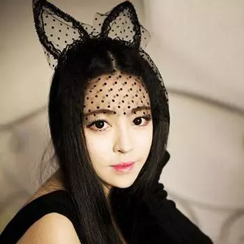 Аксессуары для подиума с завитками, кружевная повязка на голову, маскарад, шоу, аксессуары для волос, заколка для волос с кошачьими ушками 5021 чёрный