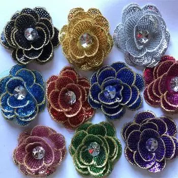 Аксессуары для ремонта, тканевые наклейки, нашивка с золотой нитью, украшение для свадебного платья, одежды, 5 шт., маленький цветок с бриллиантовой вышивкой 6-7cm королевский синий