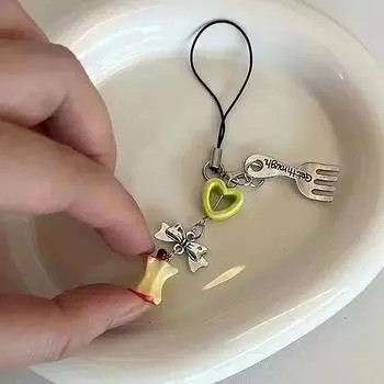 Аксессуары для самостоятельного изготовления Фруктовая телефонная цепочка Бантик Полое сердце Брелок Яблоки Вилка Брелок Бант Ювелирные изделия Рюкзак Подвеска
